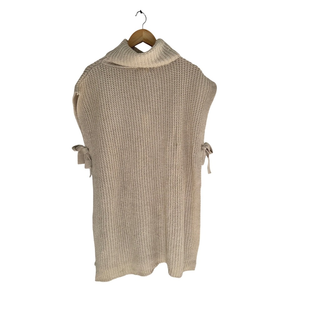World Market Women Beige Turtleneck Side Tie Knit Poncho Sweater NWT